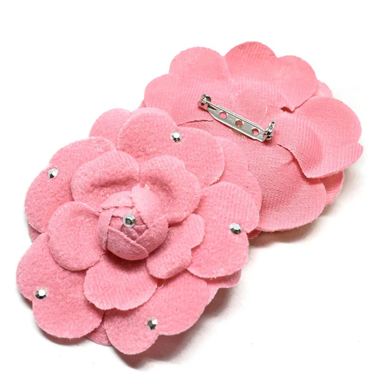 Pink Rose Pin with Rhinestone for Clothing Hats Hair Accessories